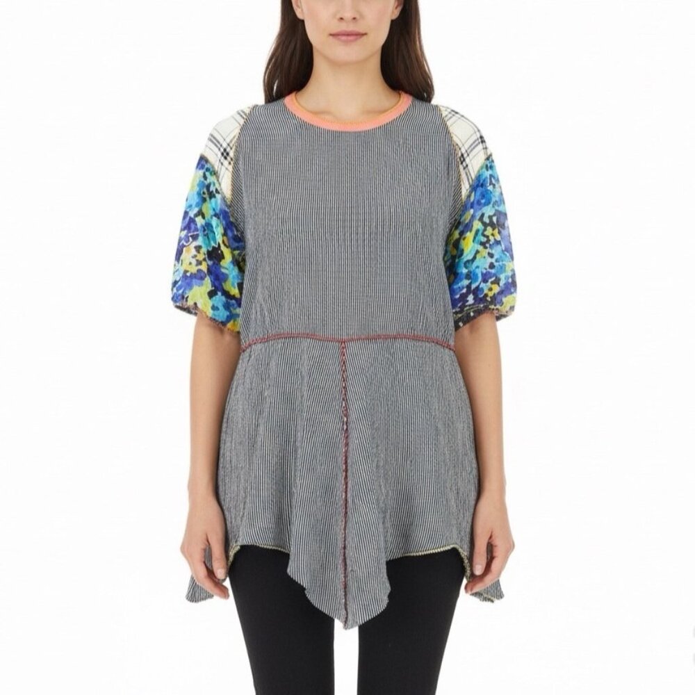 Nothing Matches Womens Multicolor Striped Acetate/Rayon/Linen Tunic Top 1